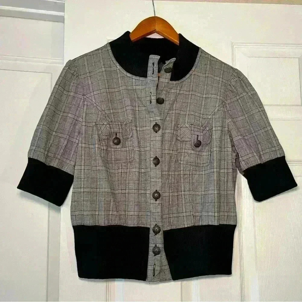 Bisou Bisou Y2K Short Sleeve Plaid Jacket